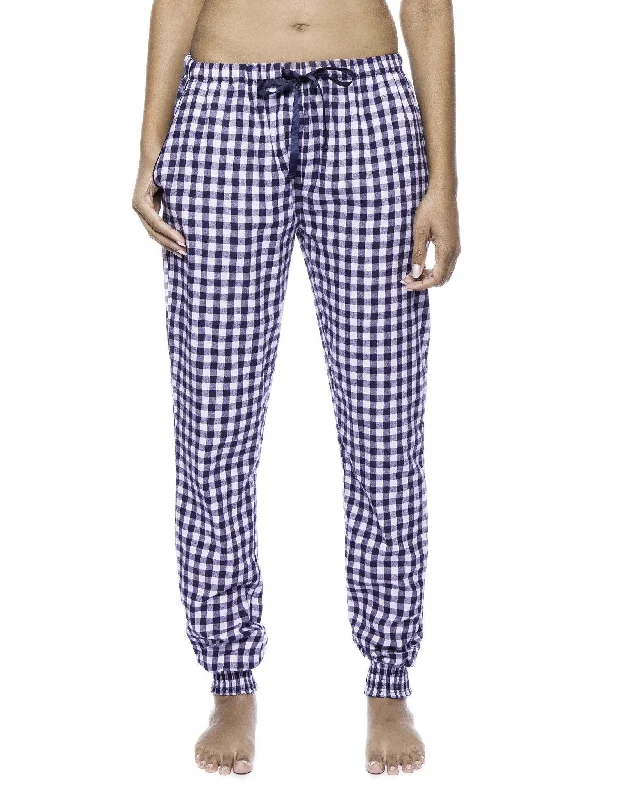 Zipper - hem silver - colored lounge pants for a modern and edgy lookWomen's Premium Flannel Jogger Lounge Pants - Gingham Blue/Heather