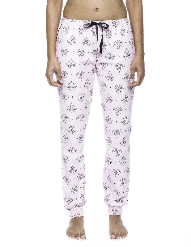 Embroidered - hem lavender - colored lounge pants for a delicate and beautiful lookWomen's Premium Flannel Jogger Lounge Pants - Fleur Pink/Black