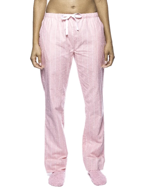 Shirred - cuffed lemon - colored lounge pants for a feminine and soft lookWomens Premium 100% Cotton Flannel Lounge Pants - Stripes Pink