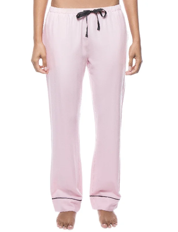 Drawstring - cuffed cream - colored lounge pants for a simple and elegant lookWomens 100% Cotton Flannel Lounge Pants - Herringbone Pink