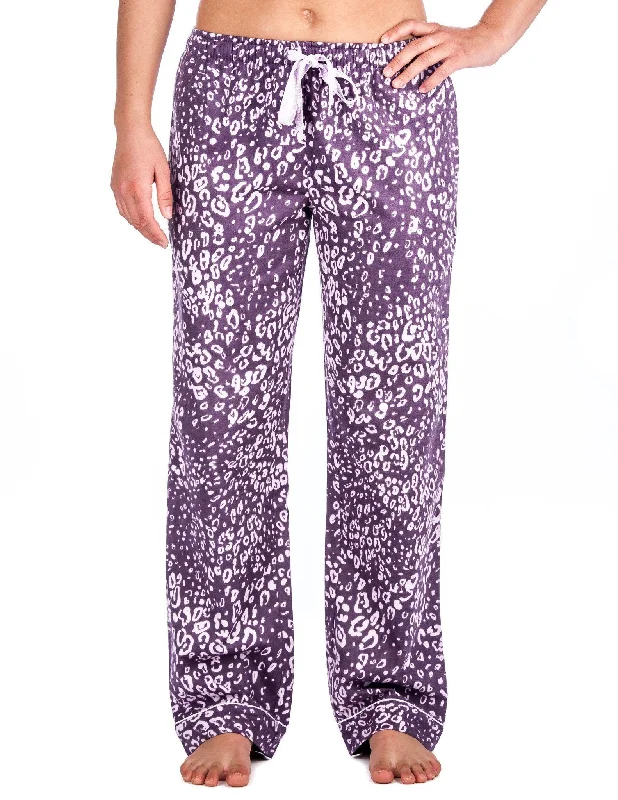 Asymmetric - hem lime - green lounge pants for a unique and stylish lookRelaxed Fit Womens 100% Cotton Flannel Lounge Pants - Leopard Purple