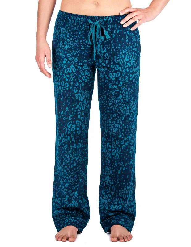 Split - hem royal - blue lounge pants with side slits for a trendy appearanceRelaxed Fit Womens 100% Cotton Flannel Lounge Pants - Leopard Blue