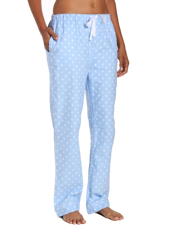 Plus - size high - waisted plaid lounge pants for plus - size womenWomens 100% Cotton Flannel Lounge Pants - Dots Diva Blue-White