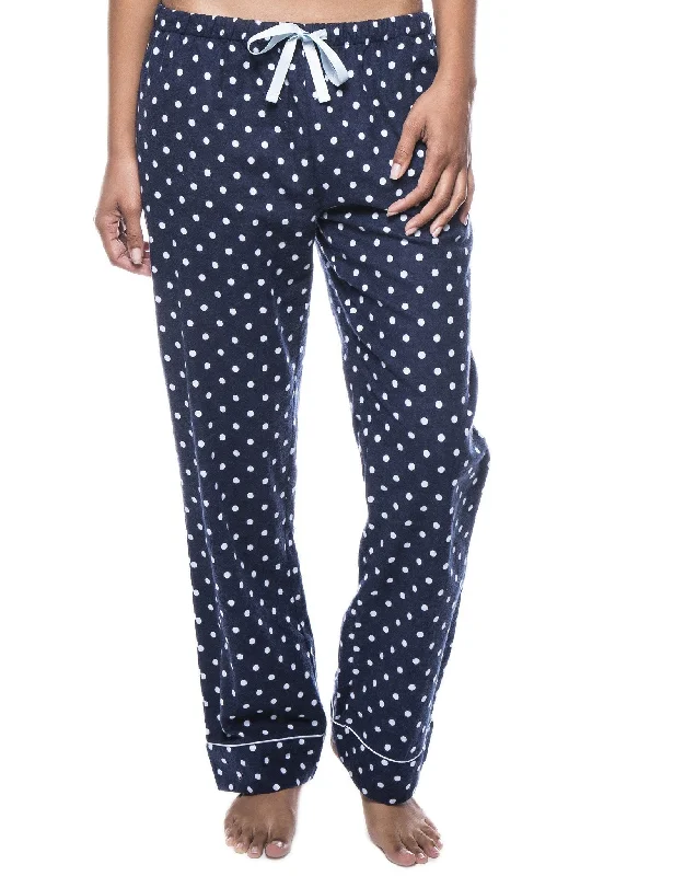 Shirred - cuffed lemon - colored lounge pants for a feminine and soft lookWomens 100% Cotton Flannel Lounge Pants - Dots Diva Dark Blue/Light Blue