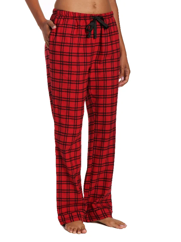 Maternity low - rise stretchy lounge pants for pregnant womenWomens 100% Cotton Lightweight Flannel Lounge Pants - Checks Red-Black