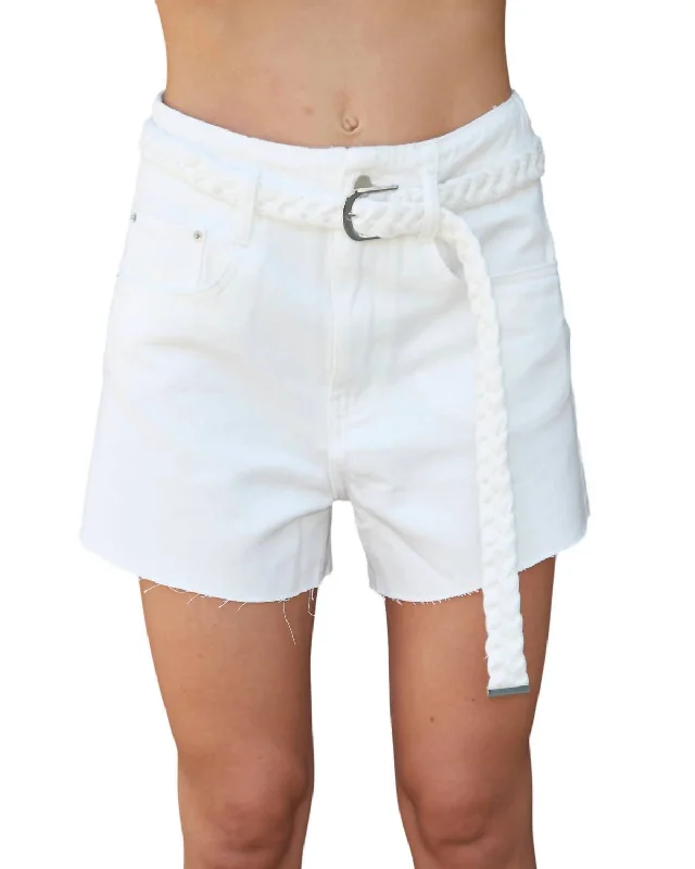 Embroidered Women Shorts with Intricate DesignsAlessia Belt Short In White