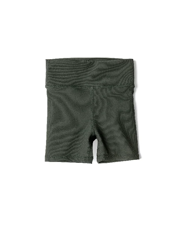 Cuffed Women Shorts for a Laid - Back and Trendy LookAthletic Ribbed Biker Short - Forest