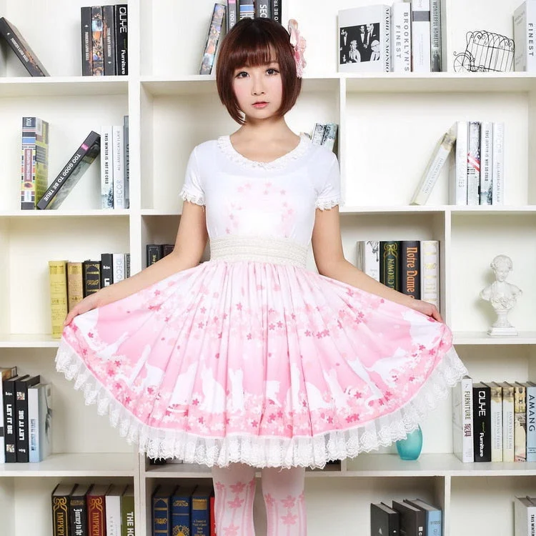 Glitter - embellished mini skirt for a fun and flashy clubbing lookCherry Blossom Kitten Lolita Skirt