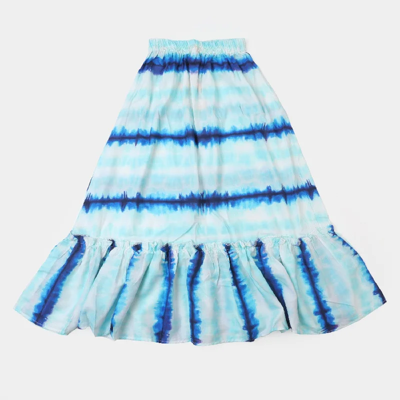 Lace - trimmed tulle skirt for a dreamy bridal shower lookGirls Digital Print Long Skirt Lines - Blue