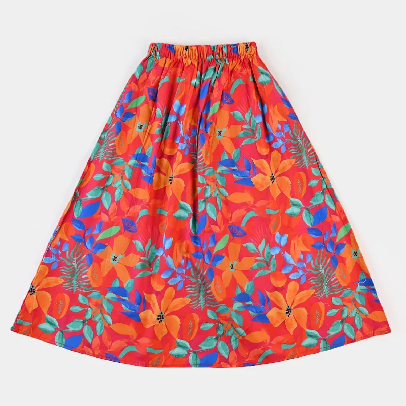 Retro - style circle skirt with a wide waistbandGirls Digital Print Long Skirt - Multi