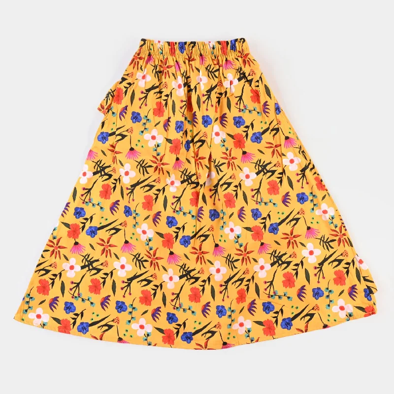 Animal - print wrap skirt for a wild and stylish statementGirls Digital Print Long Skirt - Yellow