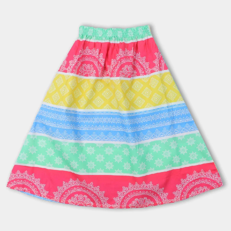 Cropped - length skirt for a trendy and youthful lookGirls Long Skirt Rangoli - Multi