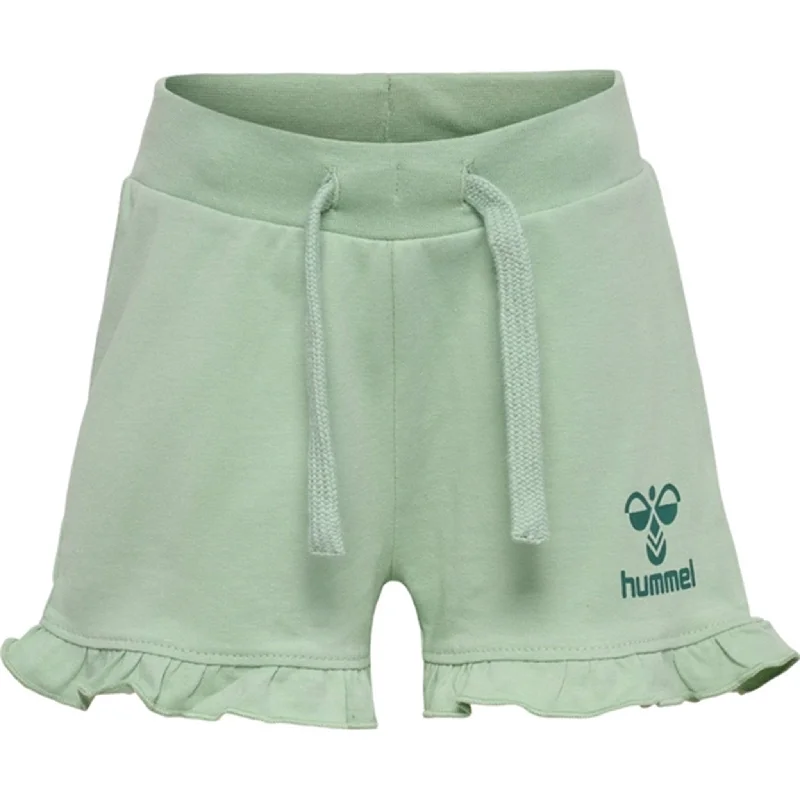 Twill Women Shorts with a Smooth Texture and DurabilityHummel Silt Green Talya Ruffle Shorts