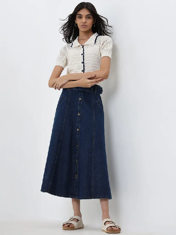 Jeanette Women Shorts with a Soft and Comfortable FeelLOV Dark Blue High-Rise Denim Skirt