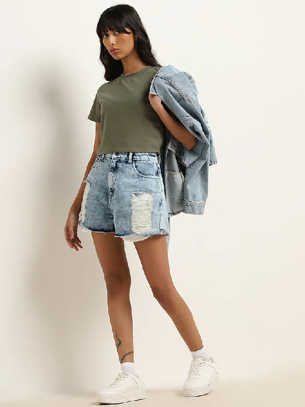 Printed Floral Women Shorts for a Summer - Ready StyleNuon Blue Ripped High-Rise Denim Shorts