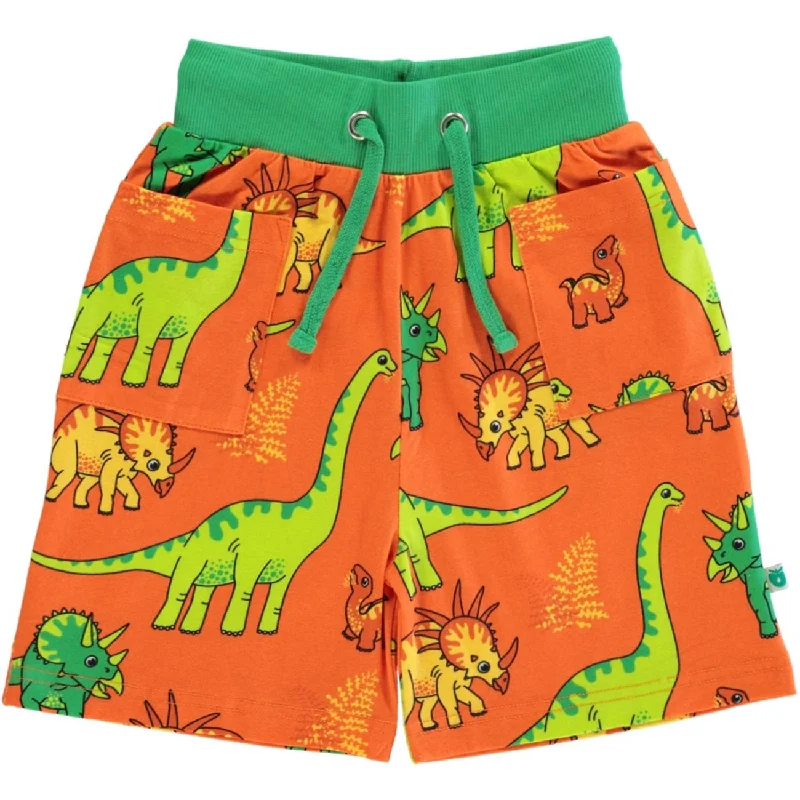 Printed Animal Print Women Shorts for a Wild and Stylish AppearanceSmåfolk Orange Shorts With Dinosaur