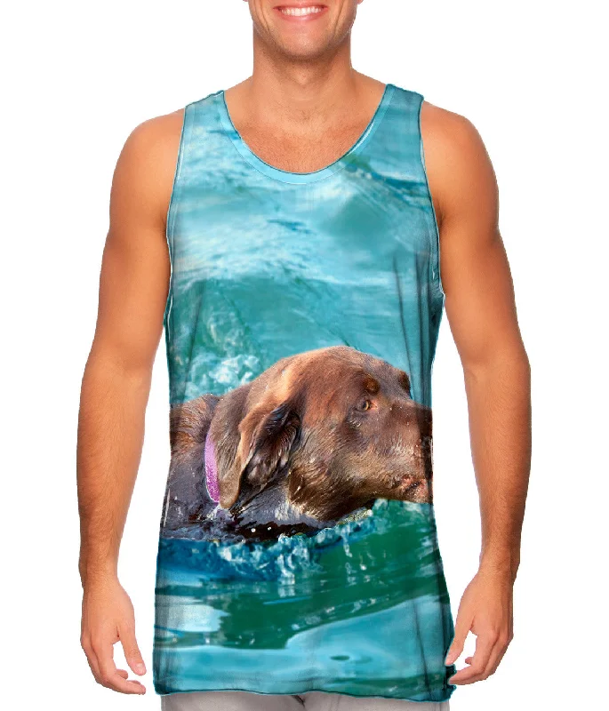 Women's Longline Tank Tops with Abstract PrintsSwimming Chocolate Lab