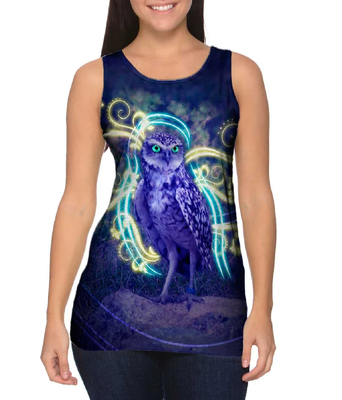 Plus Size Women's Side - Slit Tank Tops in Metallic ShadesSwirl Owl