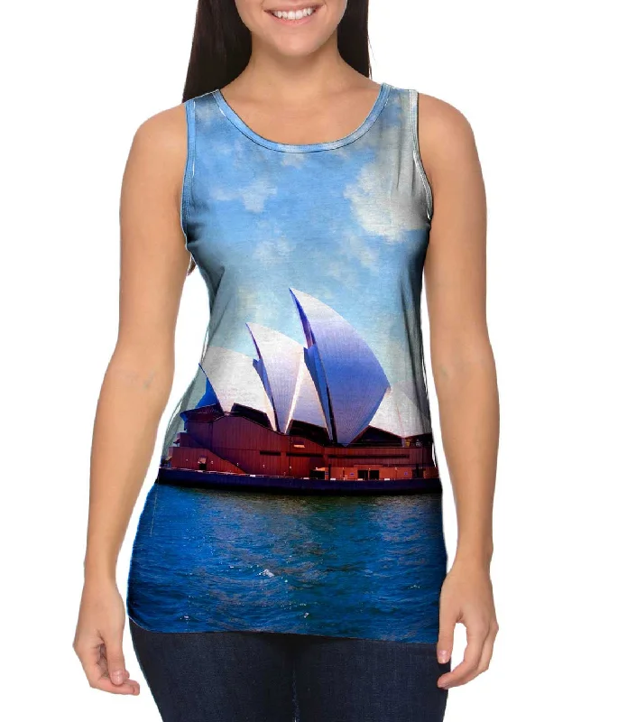 Plus Size Women's Side - Slit Tank Tops in Metallic ShadesSydney Opera House