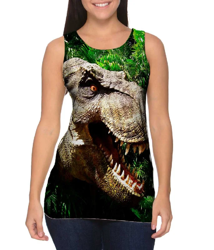 Plus Size Women's Embroidered Tank Tops in Boho StylesT Rex Within Leaves Face