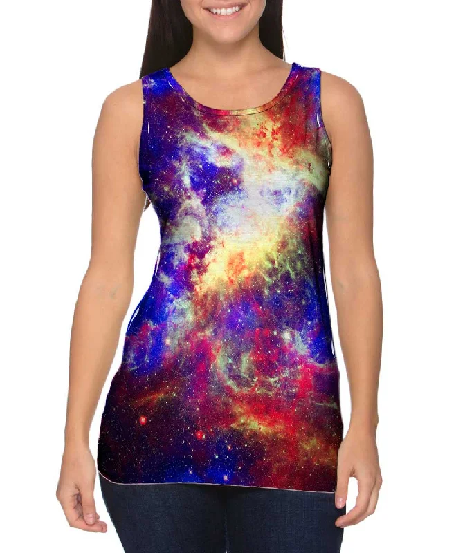 Plus Size Women's Ruffled Hem Tank Tops with Floral PrintsTarantula Space Nebula