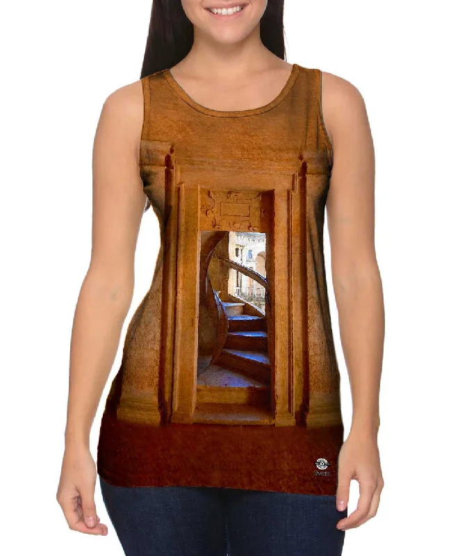 Women's Spaghetti Strap Tank Tops with Geometric PatternsTemplar Castles - "Architecture Spiral Staircase Cloister of John III Convent of Christ Portugal"