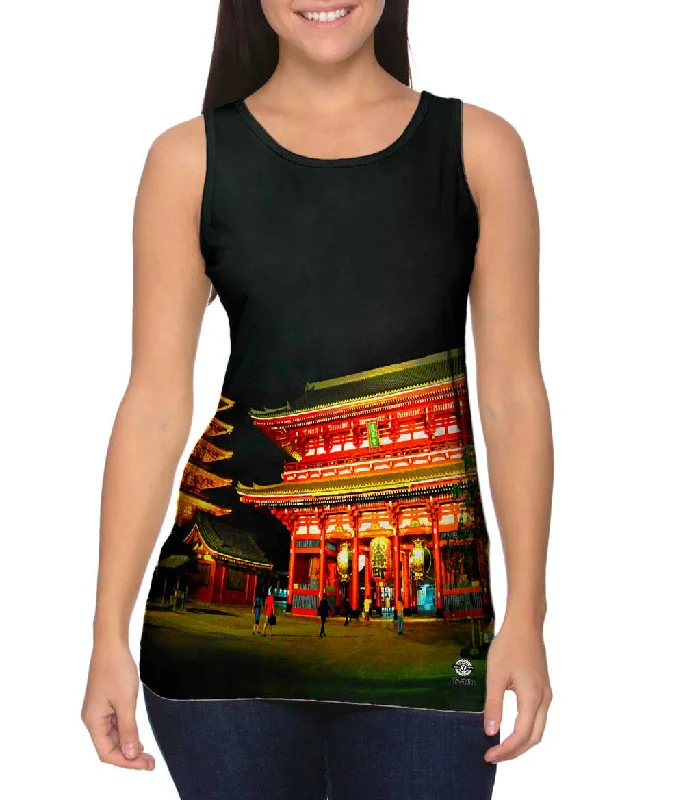 Women's Button - Down Tank Tops in Striped PatternsTemple Of Asakusa