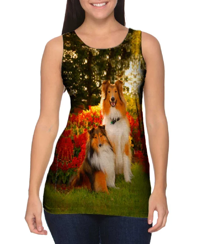 Plus Size Women's Side - Slit Tank Tops in Metallic ShadesTender Border Collie