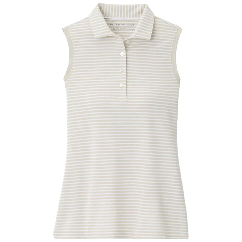 Dry - clean only polo shirt in luxurious silk blendWomens Banded Sport Mesh Sleeveless Button Polo Stone/White - AW24