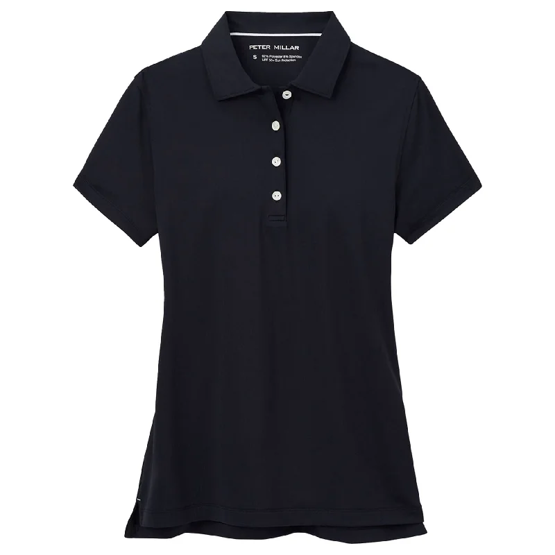 Button - down collar polo shirt in stretchy spandex blendWomens Button Polo Black - 2024