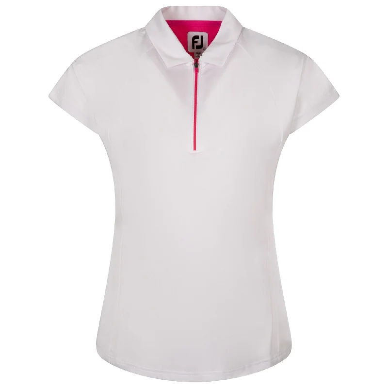 Fair - trade polo shirt supporting ethical productionWomens Quarter Zip Color Block Shirt White/Pink - AW24