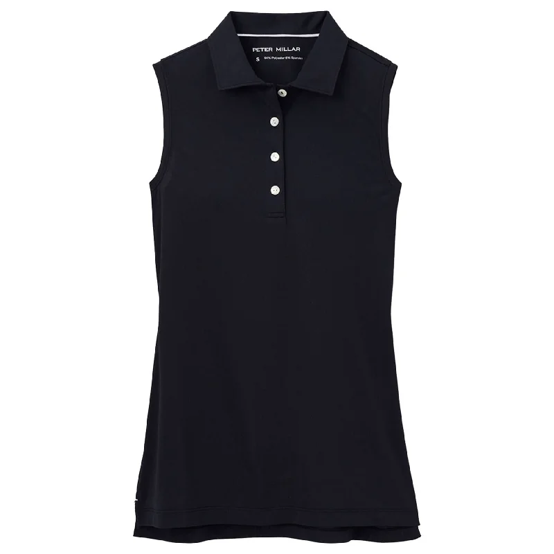 Two - tone polo shirt for a modern and stylish appearanceWomens Sleeveless Banded Button Polo Black - 2024