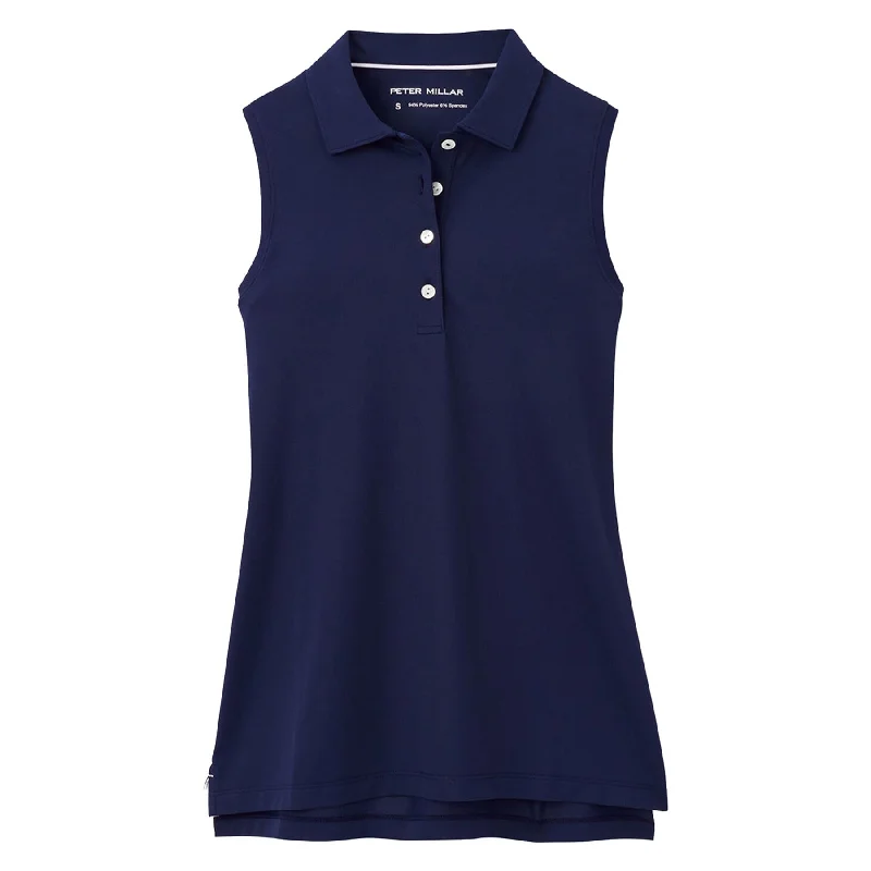 Machine - washable polo shirt in durable jersey fabricWomens Sleeveless Banded Button Polo Navy - 2024