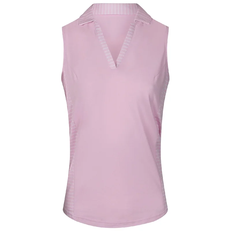 Metallic - trimmed polo shirt for a glamorous lookWomens Sleeveless Open Placket Shirt Pink - AW24