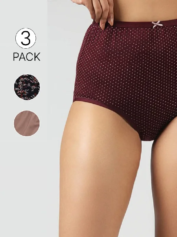 Twill Women Shorts with a Smooth Texture and DurabilityWunderlove Maroon Polka Dotted Cotton Blend Full Briefs - Pack of 3