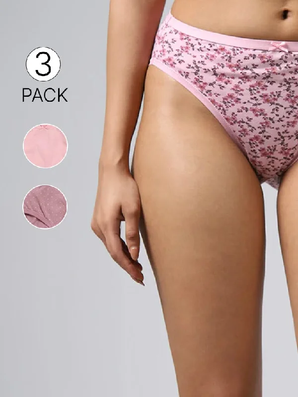 High - Waisted Women Shorts for a Retro and Flattering LookWunderlove Pink and Purple Printed Cotton Blend High-Leg Briefs - Pack of 3