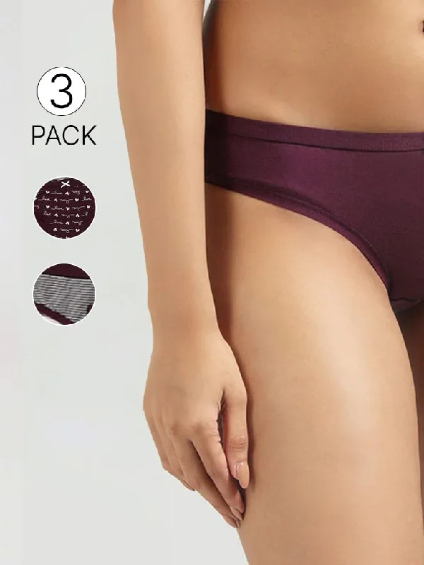 Patterned Geometric Women Shorts for a Modern AppealWunderlove Violet Cotton Blend Bikini Briefs - Pack of 3