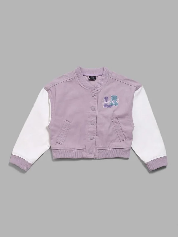 Belted Women Shorts to Enhance the WaistlineY&F Kids Lilac Typographic Embroidered Jacket