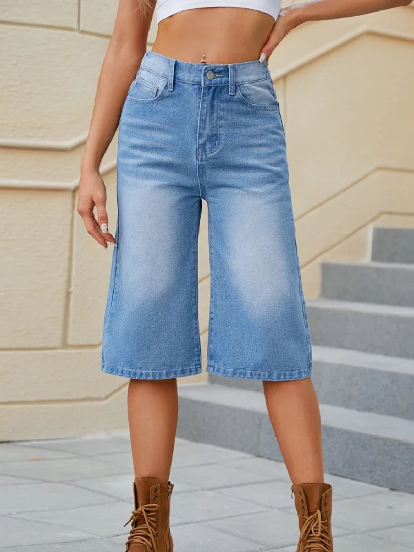 High - Neck Bodysuits for a Modest and Sophisticated LookHigh Waist Denim Shorts with Pockets