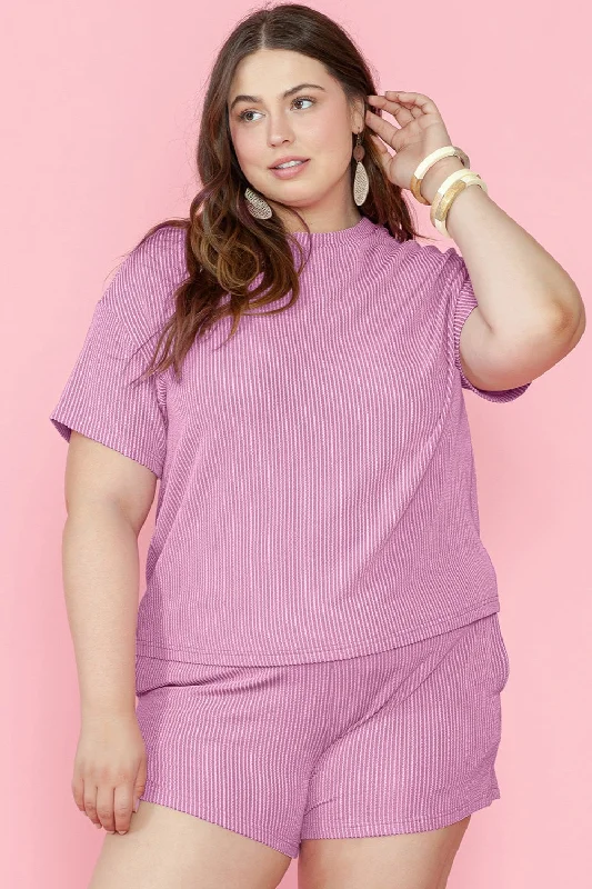 High - Neck Bodysuits for a Modest and Sophisticated LookPlus Size Round Neck Short Sleeve Top and Shorts Set