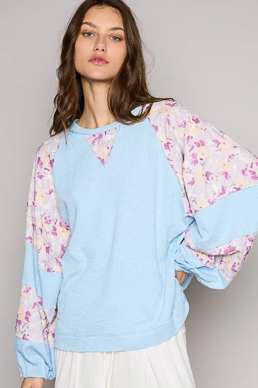 Long - Sleeve Bodysuits for Cold Weather LayeringRound Neck Balloon Floral Long Sleeve Top