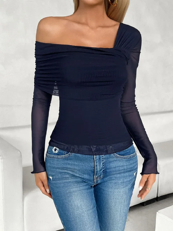 Plus - Size Bodysuits with a Comfortable and Flattering FitRuched Asymmetrical Long Sleeve T-Shirt