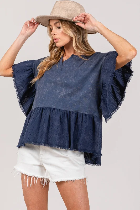 Lace Bodysuits for a Sexy and Elegant Bedroom LookRuffle Sleeve Washed Short Sleeve Blouse