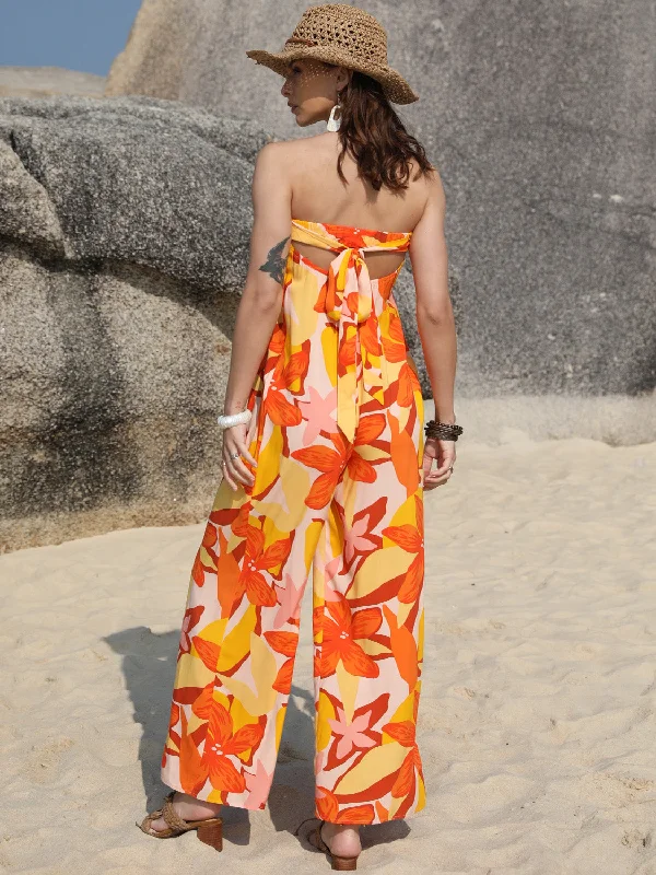 Sleeveless Bodysuits for a Cool and Casual Summer LookTied Printed Tube Wide Leg Jumpsuit